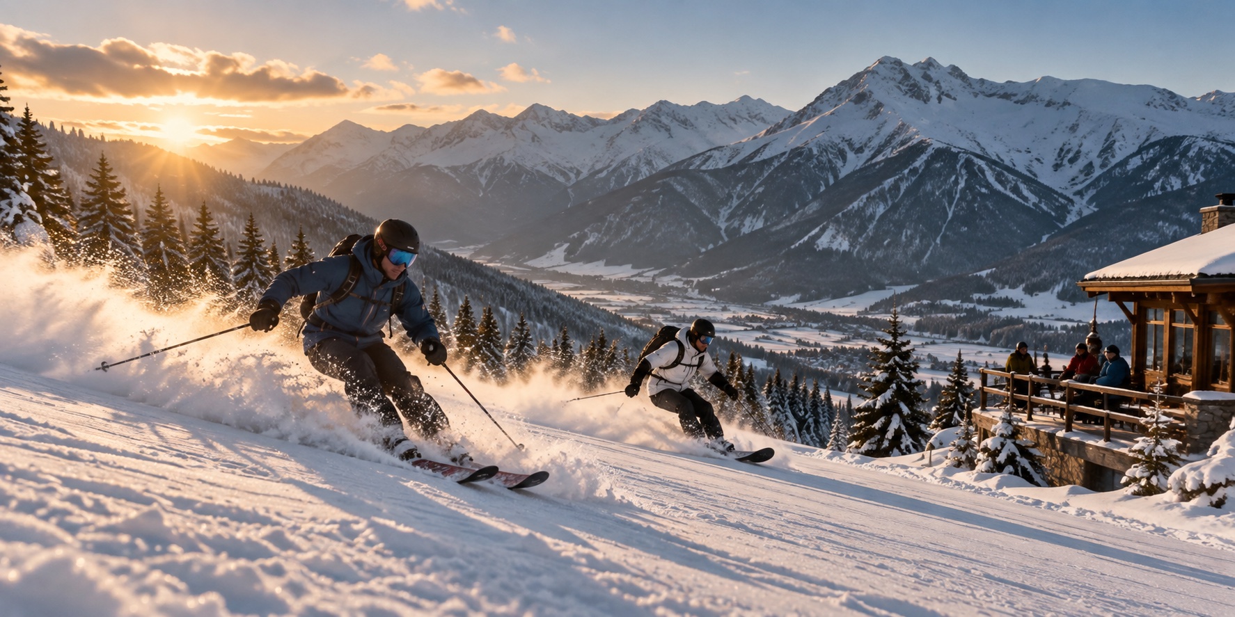 Skiers and snowboarders in Bansko during the January Epiphany period